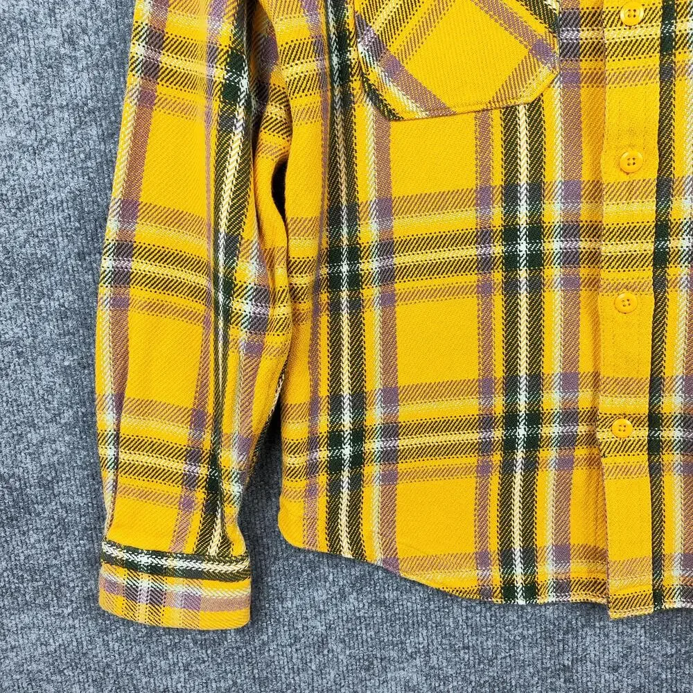 North Face Shirt Mens Medium Yellow Plaid Flannel Button Front Long Sleeve